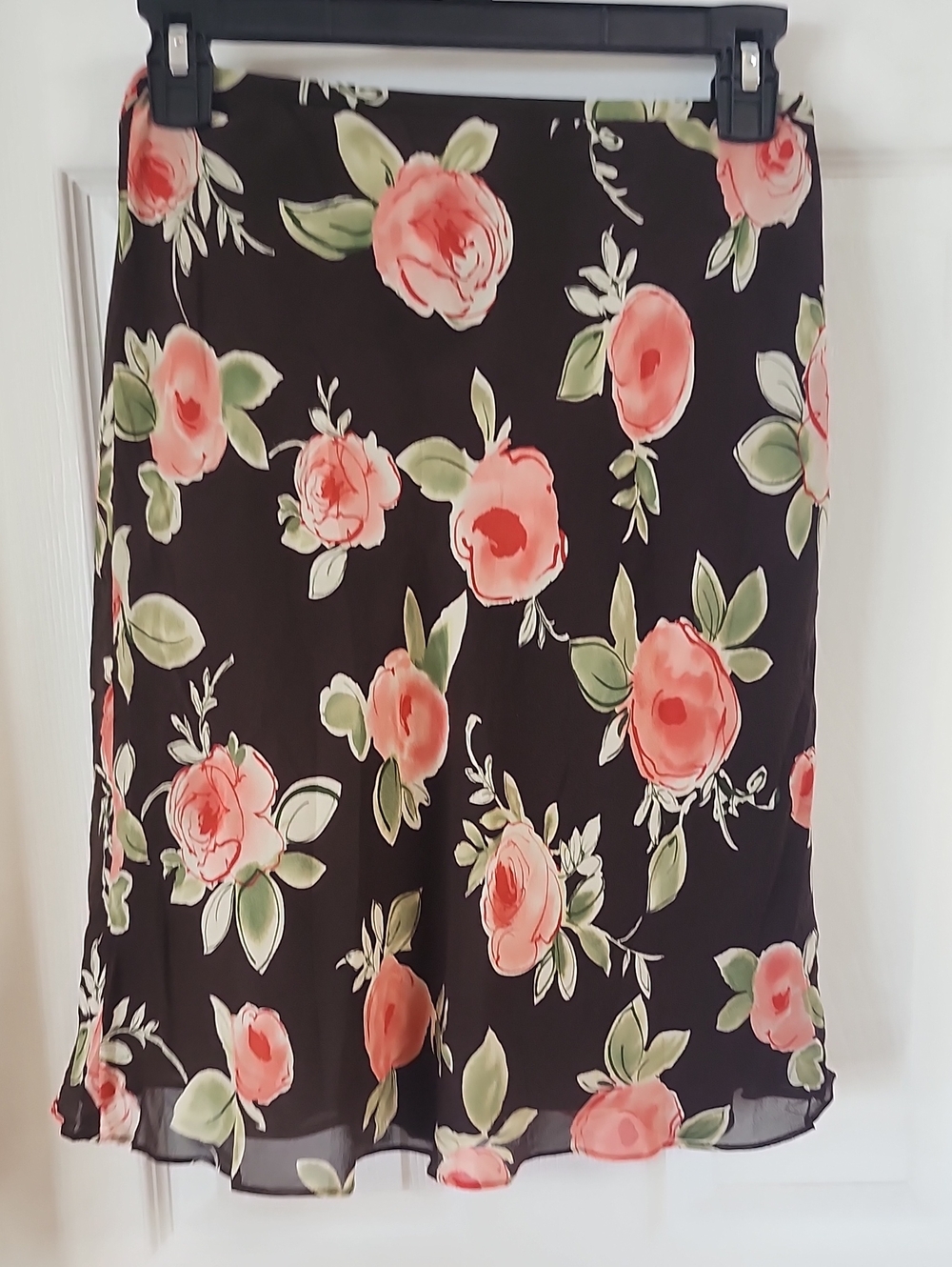 Ann Taylor Black A-Line Skirt with Coral Floral Print